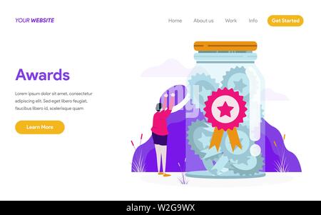 Landing Page Template von Auszeichnungen Abbildung Konzept. Modernes flaches design Konzept der Webseite Design für die Website und mobile Website. Vector Illustration Stock Vektor