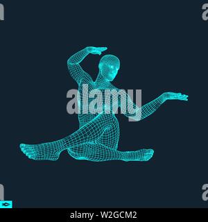 Man Yoga Workout. 3D-Modell des Menschen. Gesunde Lebensweise. Schulungskonzept. Vector Illustration. Stock Vektor