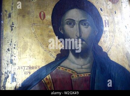 Christus Symbol von Saint Demetrius Kirche in Prilepets. Stockfoto