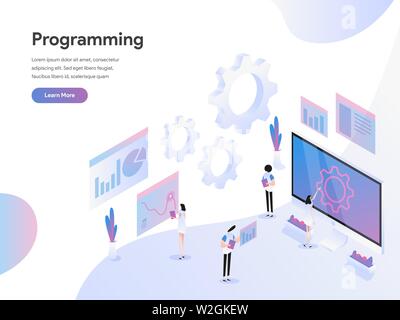 Landing Page Template Programmierung des Steuergeräts isometrische Darstellung Konzept. Modernes flaches design Konzept der Webseite Design für die Website Stock Vektor