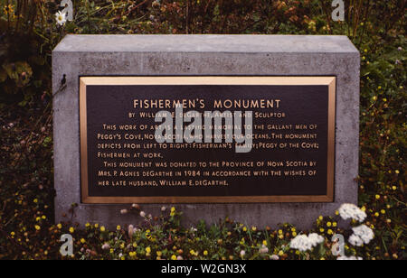 Fischer Denkmal anmelden Peg-interferone's Cove Nova Scotia Ca. 1986 Stockfoto