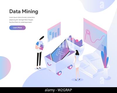 Landing Page Template von Data Mining isometrische Darstellung Konzept. Isometrische flache Design Konzept der Webseite Design für die Website und mobile Website. V Stock Vektor