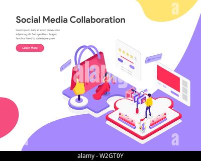 Landing Page Template Social Media Collaboration isometrische Darstellung Konzept. Isometrische flache Design Konzept der Webseite Design für die Website und m Stock Vektor