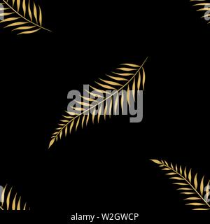 Gold palm Blätter nahtlose Muster. Blattgold auf schwarzen Hintergrund. Vector Illustration Hintergrund. Für Druck-, Textil-, Web-, Home Decor, Mode, suchspray Stock Vektor