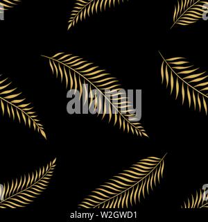 Gold palm Blätter nahtlose Muster. Blattgold auf schwarzen Hintergrund. Vector Illustration Hintergrund. Für Druck-, Textil-, Web-, Home Decor, Mode, suchspray Stock Vektor
