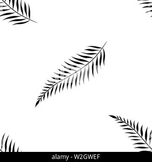 Palm Blätter nahtlose Muster. Schwarz auf weißem Hintergrund. Vector Illustration Hintergrund. Für Druck-, Textil-, Web-, Home Decor, Mode, Oberfläche, graphi Stock Vektor