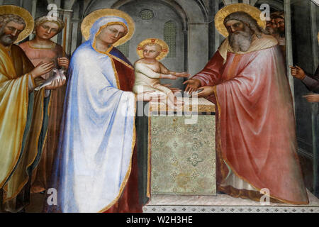 Die padua Baptisterium. Ceilling Fresken aus dem 14. Jahrhundert von Giusto de Menabuoi. Die Darstellung Jesu im Tempel. Padua. Italien. Stockfoto