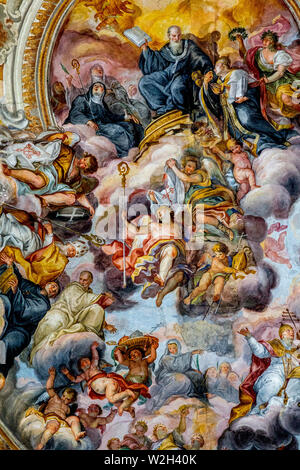 San Benedetto (Hl. Benedikt) Kirche, Catania, Sizilien (Italien). Decke fresco Detail (18. Jahrhundert). Stockfoto