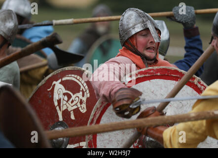 Viking Warriors, die gefürchteten Nordmänner aus Skandinavien Stockfoto