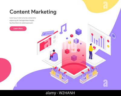 Landing Page Template von Content Marketing Illustration Konzept. Isometrische flache Design Konzept der Webseite Design für die Website und mobile Website. Vecto Stock Vektor