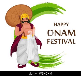 König Mahabali. Happy Onam Festival in Kerala. Vector Illustration auf abstrakten Hintergrund Stock Vektor