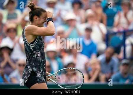 Maria Sakkari Griechenlands zeigt ihre Frustration während der Match gegen Johanna Konta der GBR auf die Natur Tal Internationale 2019, Devonshire Park, Eastbo Stockfoto