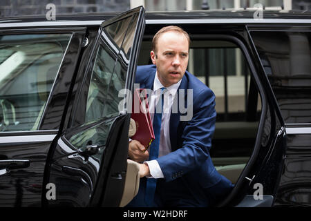 London, Großbritannien. 9. Juli 2019. Staatssekretär für Gesundheit und Soziales, Der Rt Hon Matt Hancock MP kommt für die wöchentliche Kabinettssitzung in 10 Downing Street, London. Credit: Keith Larby/Alamy leben Nachrichten Stockfoto