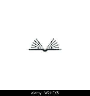 Schwarz weit geöffnete Buch mit Seiten wie Flügel. Auf weiß isoliert. Flache Linie lesen Symbol. Vektor Kontur Abbildung. Bildung Logo. Bibliothek pictog Stock Vektor