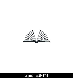 Schwarz weit geöffnete Buch mit Seiten wie Flügel. Auf weiß isoliert. Flache Linie lesen Symbol. Vektor Kontur Abbildung. Bildung Logo. Bibliothek pictog Stock Vektor