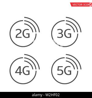 2 G 3 G 4 G 5 G Icon Set Wi-fi-Technologie Symbole Vector Illustration Stock Vektor