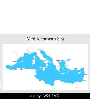 Small Outline map auf das Mittelmeer Stock Vektor