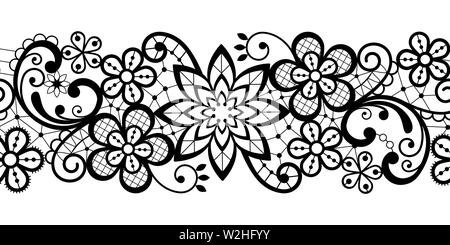 Alencon Französische nahtlose Spitze vector Pattern, Durchbrochenem ornament Textil- oder Stickerei Design in Schwarz auf weißem Hintergrund Stock Vektor