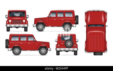 Red SUV Auto vector Mockup für Fahrzeug Branding, Werbung, Corporate Identity. Alle Elemente der Gruppen auf separaten Ebenen Stock Vektor