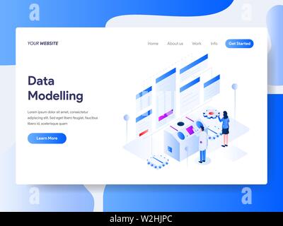 Landing Page Template der Datenmodellierung isometrische Darstellung Konzept. Isometrische flache Design Konzept der Webseite Design für die Website und mobile Website Stock Vektor