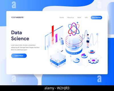 Landing Page Vorlage von Daten Wissenschaft isometrische Darstellung Konzept. Isometrische flache Design Konzept der Webseite Design für die Website und mobile Website. Stock Vektor