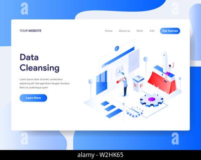 Landing Page Template von Data Cleansing isometrische Darstellung Konzept. Isometrische flache Design Konzept der Webseite Design für die Website und mobile Websit Stock Vektor