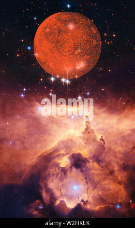 Planeten Mars. Platz Nebel. Kosmische Cluster von Sternen. Weltraum Hintergrund Stockfoto