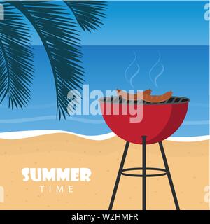 Sommer Barbeque am Strand mit palm leaf vektor eps Abbildung 10 Stock Vektor