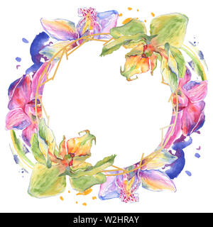 Orchidee Blumen botanischen Blumen. Wild Federblatt wildflower isoliert. Aquarell Hintergrund Abbildung. Aquarell Zeichnung mode Aquarelle. Stockfoto