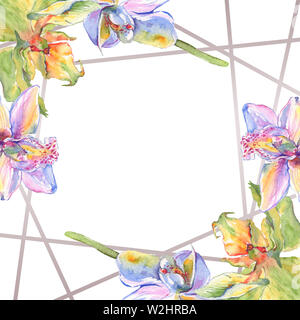 Orchidee Blumen botanischen Blumen. Wild Federblatt wildflower isoliert. Aquarell Hintergrund Abbildung. Aquarell Zeichnung mode Aquarelle. Stockfoto