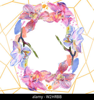 Orchidee Blumen botanischen Blumen. Wild Federblatt wildflower isoliert. Aquarell Hintergrund Abbildung. Aquarell Zeichnung mode Aquarelle. Stockfoto