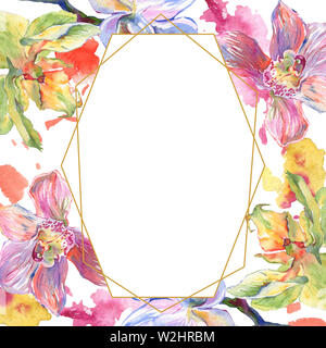 Orchidee Blumen botanischen Blumen. Wild Federblatt wildflower isoliert. Aquarell Hintergrund Abbildung. Aquarell Zeichnung mode Aquarelle. Stockfoto
