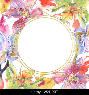 Orchidee Blumen botanischen Blumen. Wild Federblatt wildflower isoliert. Aquarell Hintergrund Abbildung. Aquarell Zeichnung mode Aquarelle. Stockfoto