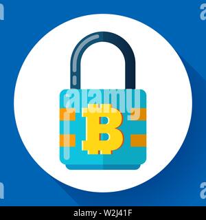 Schloss mit bitcoin Symbol, cryptocurrency Cyber Security Konzept, private Informationen, Vector Illustration. Stock Vektor