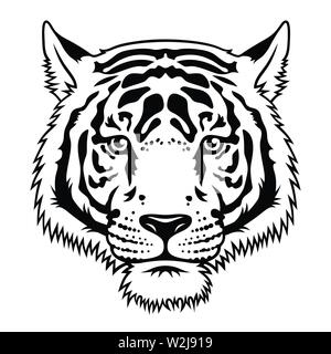 Tiger schwarz weiß Skizze. Vektor. T-shirt Design. T-Stück Grafiken Stock Vektor