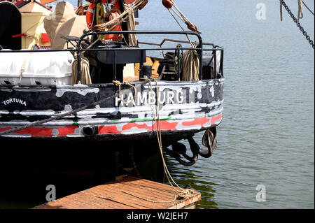 Kappeln, Deutschland. 02 Juli, 2019. Ein Schiff liegt im Museumshafen in Kappeln an der Schlei. Foto: Ralf Hirschberger/dpa-Zentralbild/ZB/dpa/Alamy leben Nachrichten Stockfoto