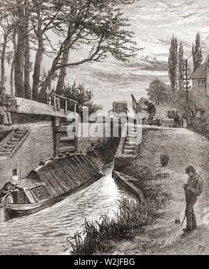 Auf der Grand Junction Canal an Berkhamsted, Hertfordshire, England, hier im 19. Jahrhundert. Aus dem Englischen Bilder, veröffentlicht 1890. Stockfoto