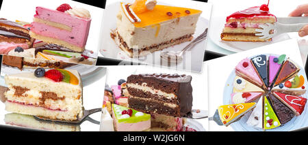 Collage mit unterschiedlichen Stück Kuchen im Foto Stockfoto