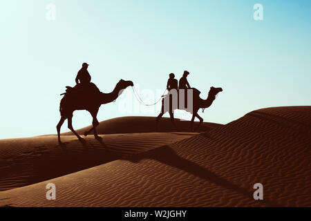 Silhouette Dromedar in der Wüste Thar Stockfoto