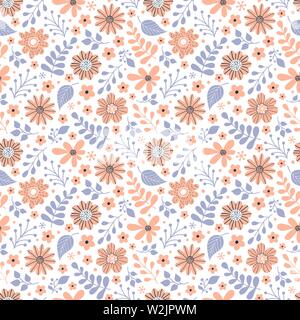 Florale nahtlose Muster mit Blumen und Blätter auf weißem Hintergrund. Stock Vektor