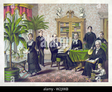 Us-Präsident James A. Garfield und Familie, Lithographie, Kurz & Allison, 1882 Stockfoto