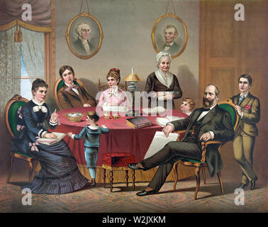 Präsident James A. Garfield und Familie, full-length Portrait, Lithographie, 1881 Stockfoto