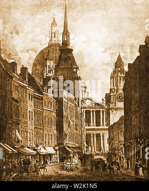 Ludgate Hill, London, England im 18. Jahrhundert mit Blick auf die St. Paul's Cathedral Stockfoto