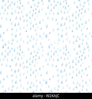 Nahtlose Muster mit großen Regentropfen. Weiß-Blau cartoon Regen auf einem weißen Hintergrund. Weich abgerundete Formen mit aquarell papier Textur. Kinder- oder Stockfoto