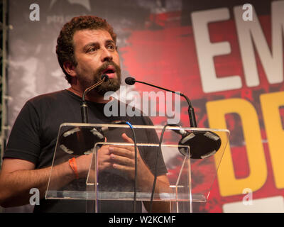 Rio de Janeiro, Brasilien - 16. Januar 2018: Guilherme Boulos liefert eine Rede in Casa Grande Theater auf einem Treffen für die Freiheit von Lula Stockfoto