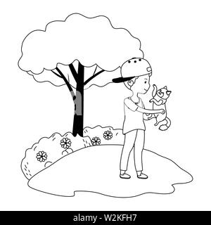 Junge mit Katze cartoon Design, Maskottchen Haustier inländischen cute Life Natur und Fauna Thema Vector Illustration Stock Vektor