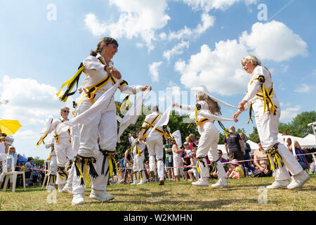 Der Graf von Stamford Morris eine Tanz an der 2019 Stockton Heide Festival durchführen unter heißer Sonne Stockfoto