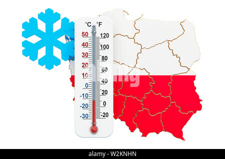 Extreme Kälte in Polen Konzept. 3D-Rendering auf weißem Hintergrund Stockfoto
