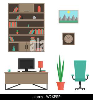 Eine Reihe von Möbel für das Kabinett im modernen Stil. Vektor flachbild Abbildung: das Interieur der Zimmer Stock Vektor