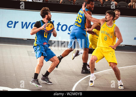 Amsterdam, Niederlande, 18. Juni 2019: Brasilianische streetball Players Jefferson Socas in Aktion während der Basketball Spiel Australien gegen Brasilien Stockfoto